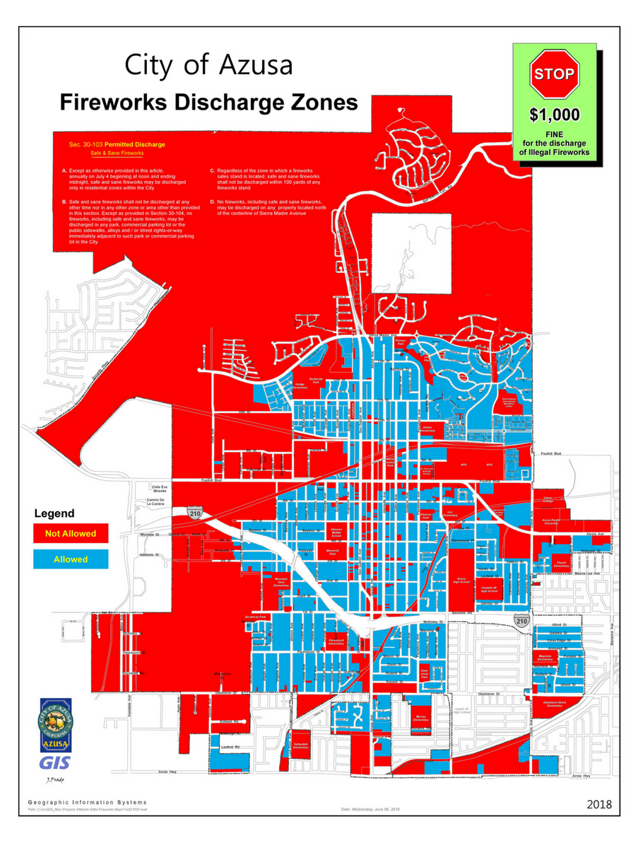 Azusa Fireworks Discharge Zones Map